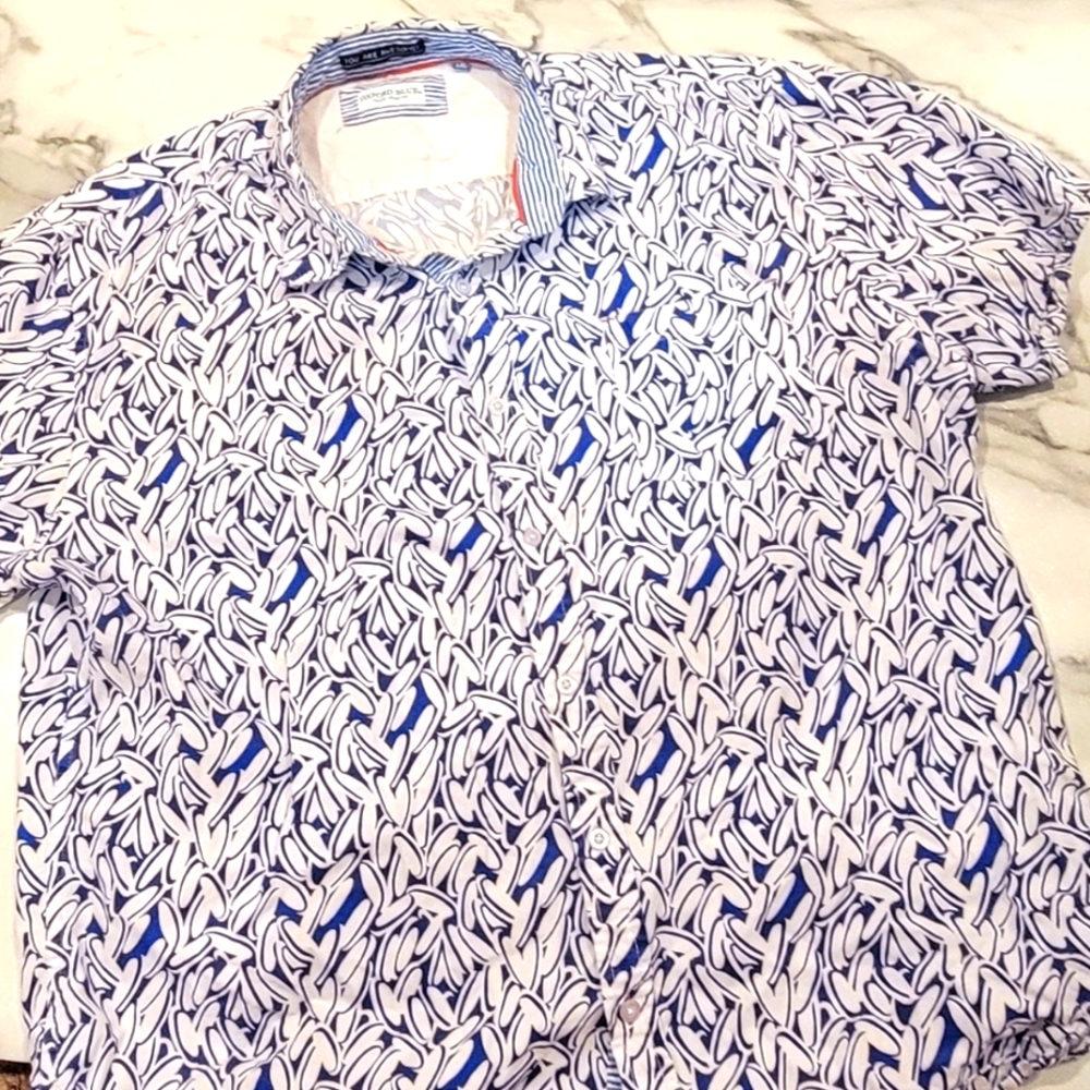 Oxford Blue, You Are Awesome, Short Sleeve Button Down Shirt - Sz XXL